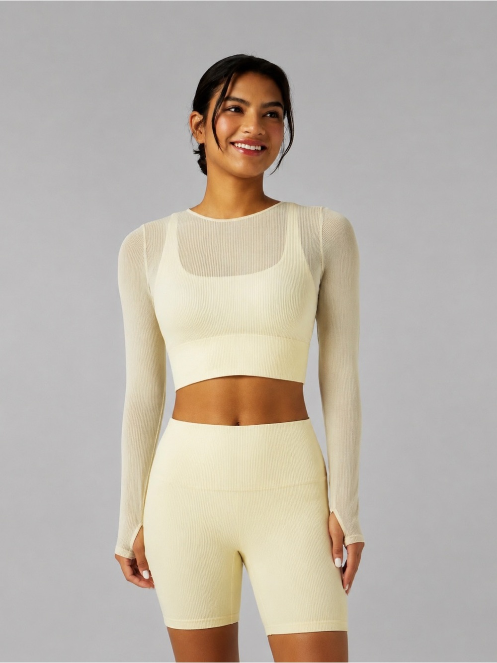 New with Tag! Halara Mesh Long Sleeve Thumb Hole 2 in 1 Cropped Yoga Sports Top
